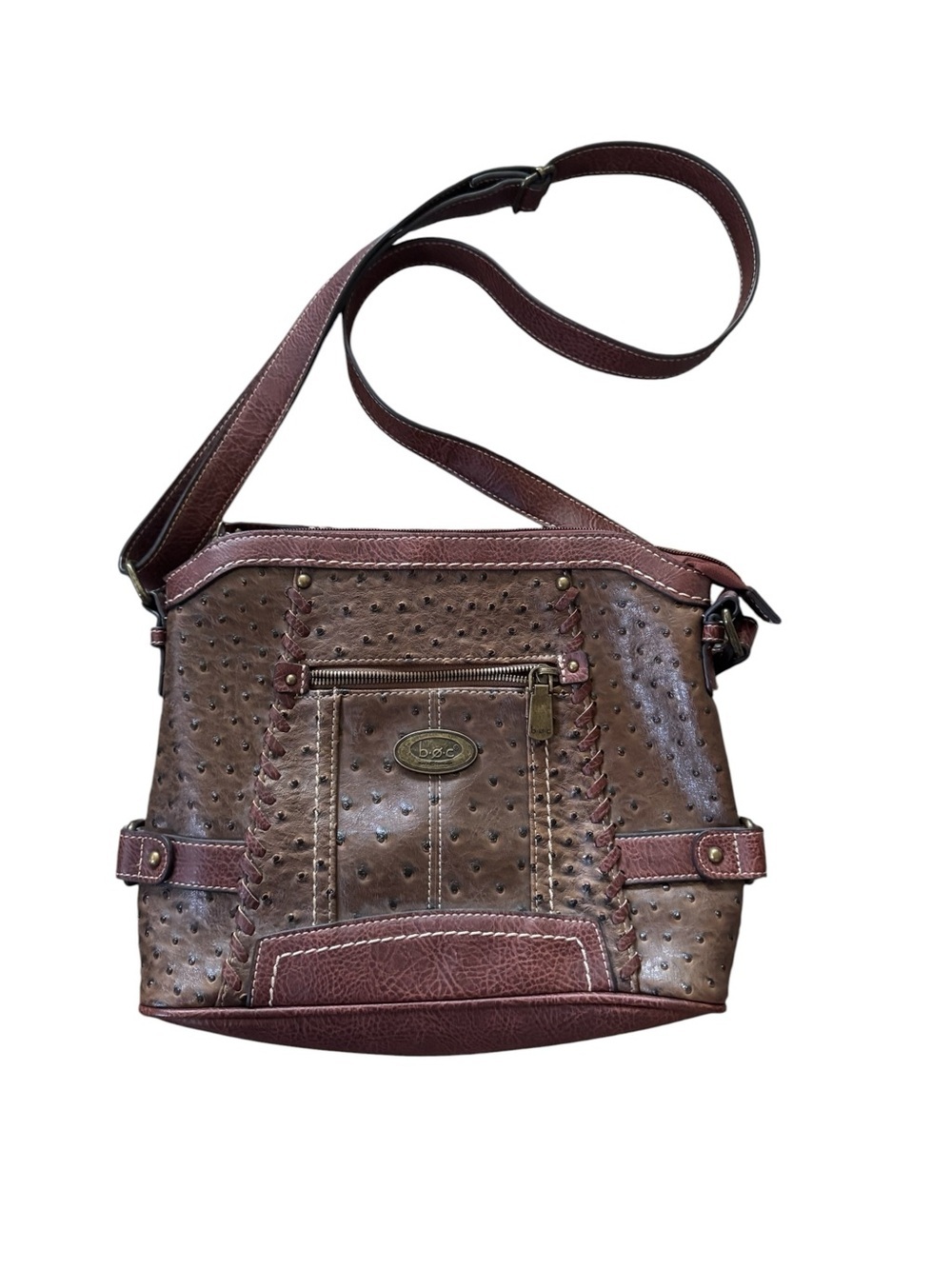 B.O.C. Born Concepts Crossbody Purse Brown Faux Ostrich Leather Shoulder Bag
